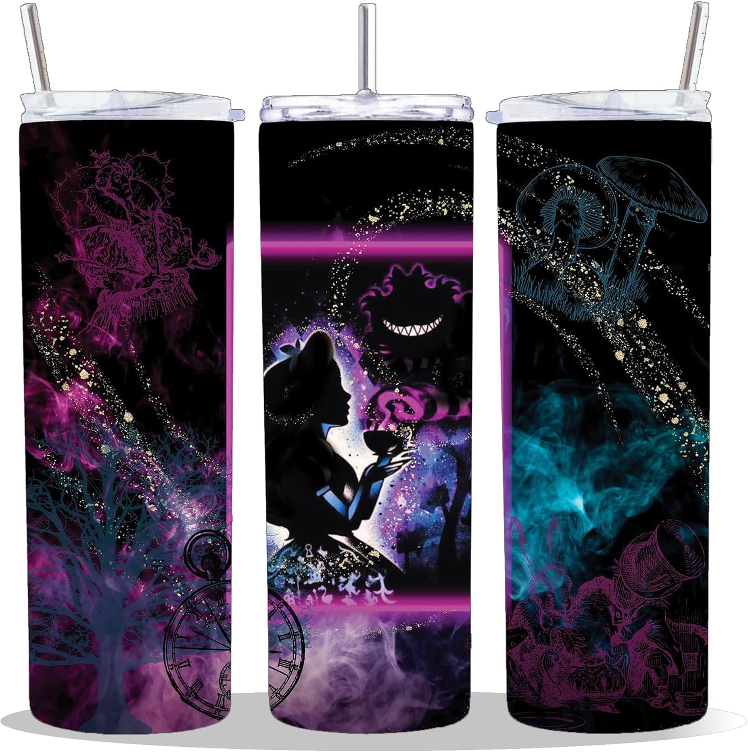 20 oz Insulated Double Wall Stainless Steel Tumbler with Spill Proof Lid and Reusable Straw, Water Bottle Coffee, Wonderland Alice Cup Mug Tumbler (Alice08)