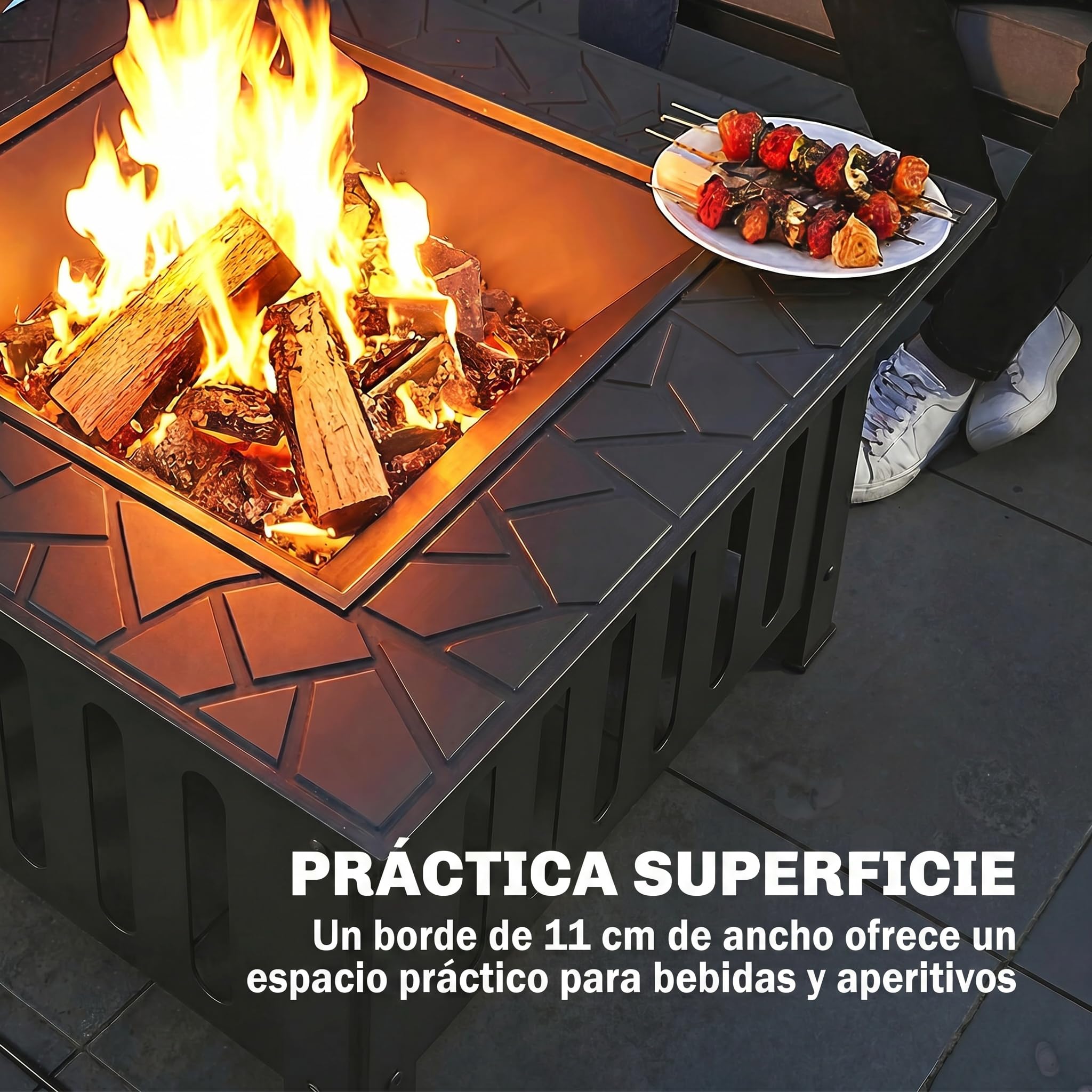Outsunny Brasero Exterior de Acero Cuadrado, 67x67x47 cm, Brasero Exterior Jardín con Atizador, Tapa de Malla, para Terraza, Camping, Fiesta, Negro