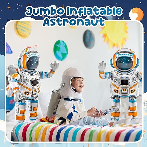 Miniatura 6 de Jenaai 2 globos inflables de astronauta de 53 pulgadas 4D de pie, grandes juguetes inflables de astronauta, globos del espacio exterior,