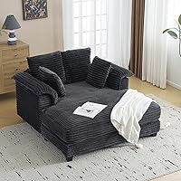 VINGLI 56" Oversized Corduroy Chaise Lounge Chair Recliner Sleeper Sofa with Pillows & Armrests, Dark Grey