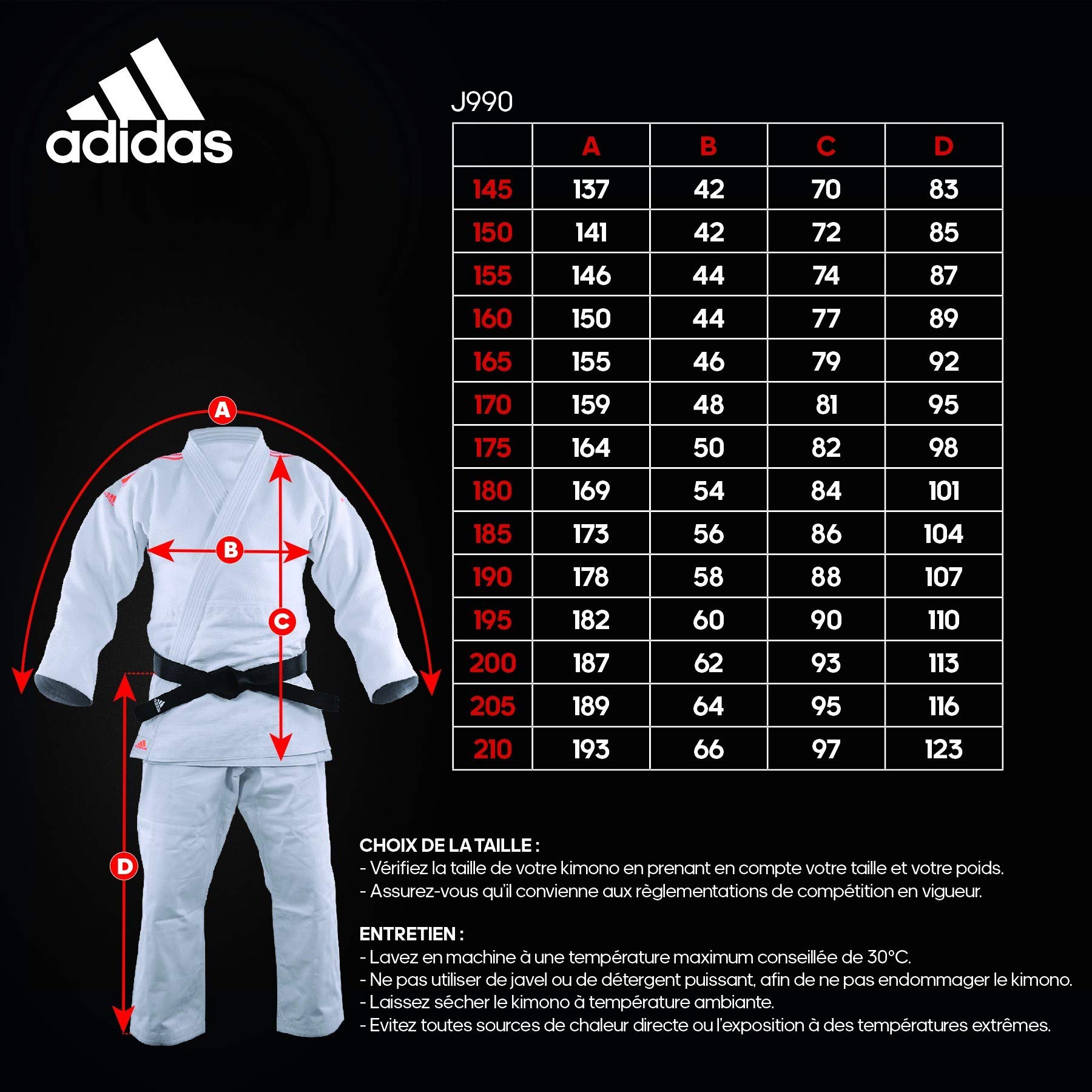 adidas Kimono de Judo Millenium Bandes (Couleur : Noir - Taille : 185 - Broderie :)