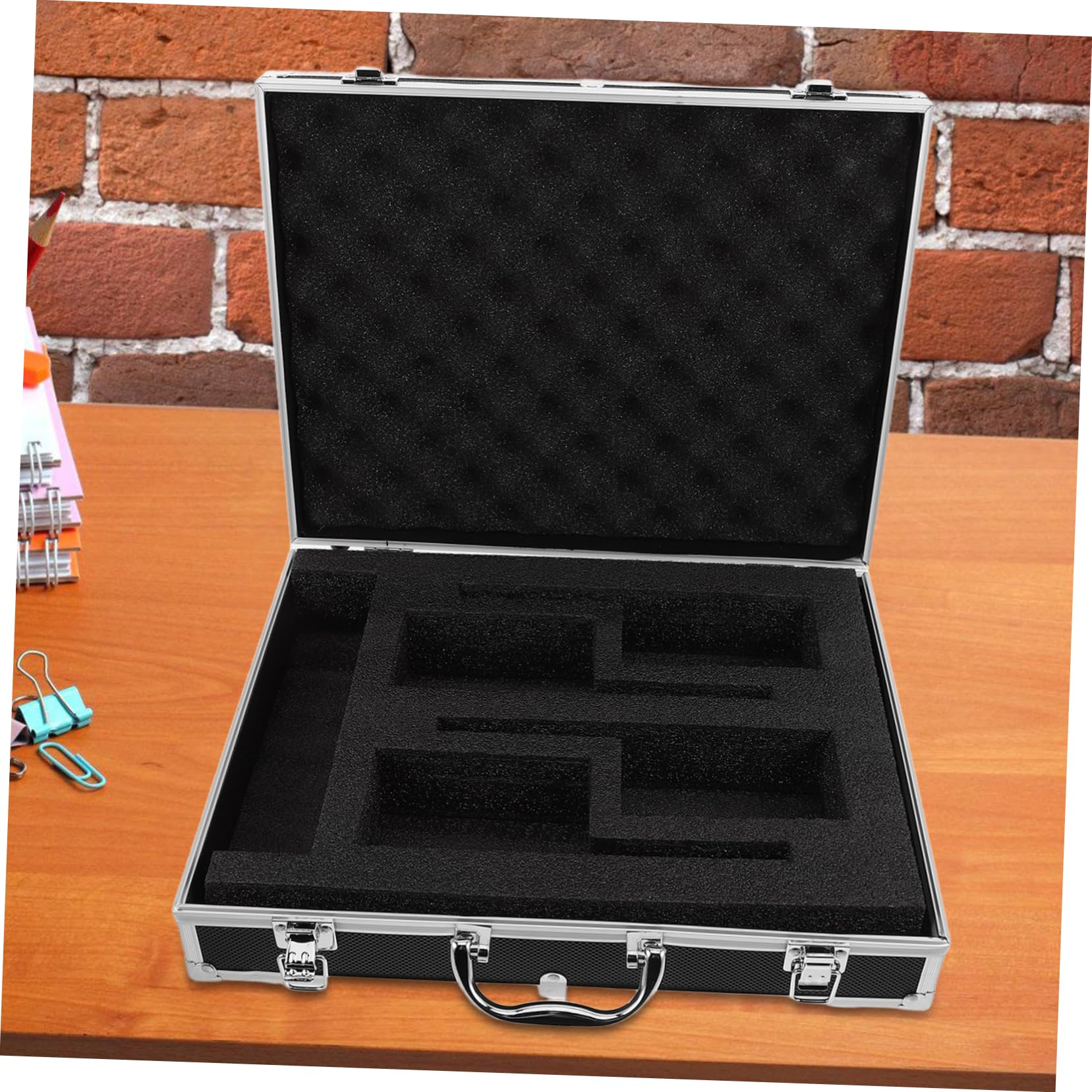 SOLUSTRE Caja De Almacenamiento para Micrófono con Interior Suave De Esponja Estuche De Aluminio Resistente Impactos para Eventos Al Aire y Transporte De Micrófonos
