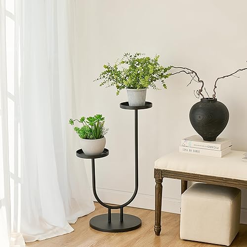 Miniatura 9 de Soporte para plantas para interiores, soporte de esquina de metal de 2 niveles de alto, estante de exhibición de flores al aire libre para ventana,
