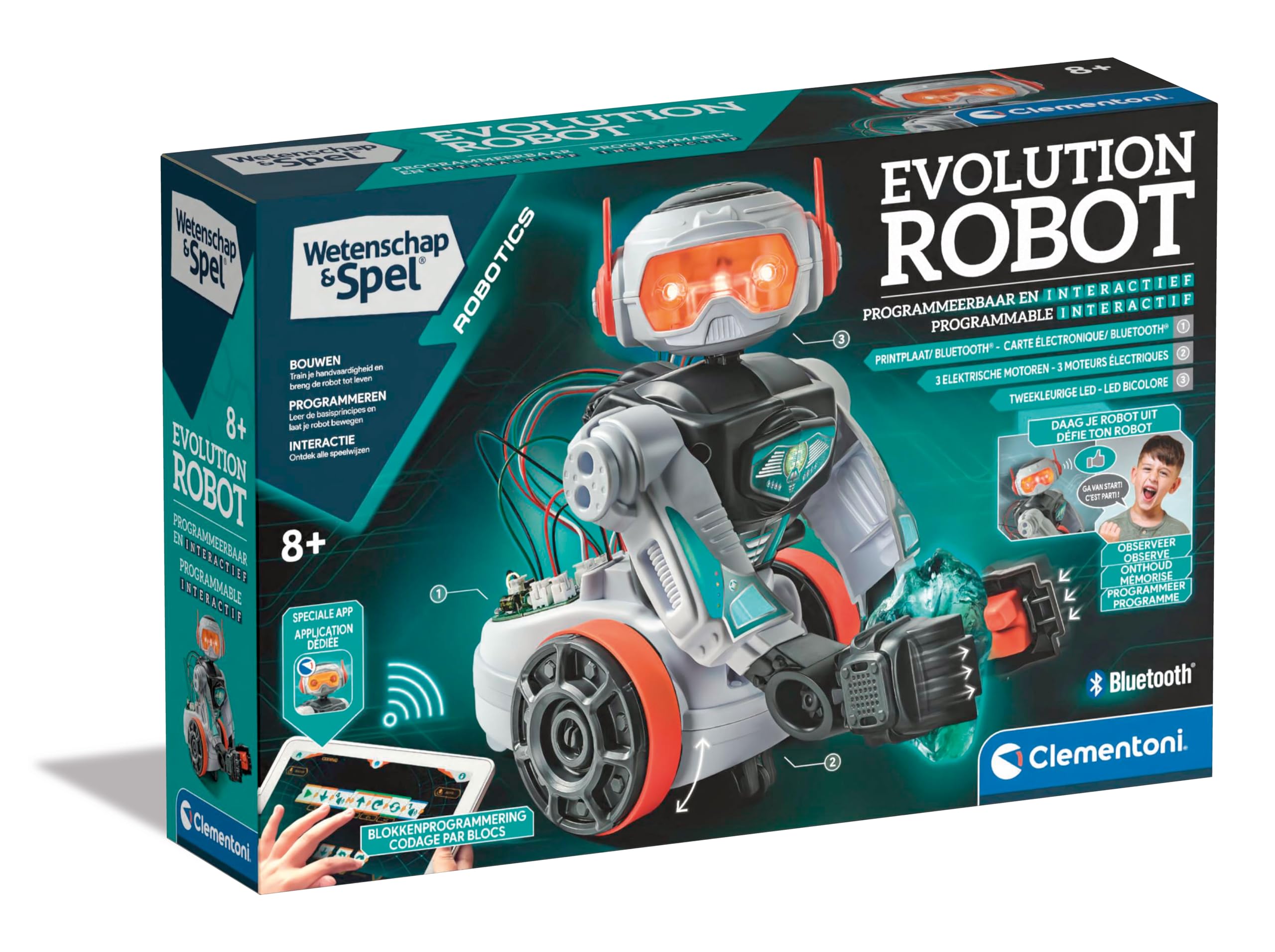 Clementoni - 56183 - Wetenschap & Spel - Evolutie Robot - Speelgoedrobot (Francja, Nederlandse Taal), Programmeerbaar, Robot interakcyjny, STEM, Robotica, Educatieve Spellen 8 Jaar, Gemaakt In Italië