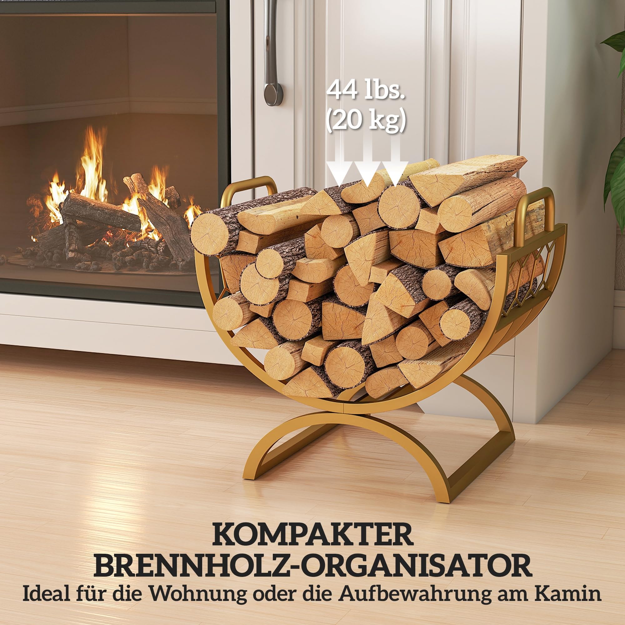Outsunny Kaminholzhalter Aus Metall – Faltbar, Mit Blattmuster, Für Drinnen & Draußen, Platzsparend & Stabil Bis 30 Kg