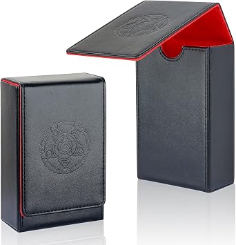 Tarot Card Case/Holder, Single Deck PU Leather Card Holder for Most Standard Size Tarot Cards or Playing Cards, Black and Red