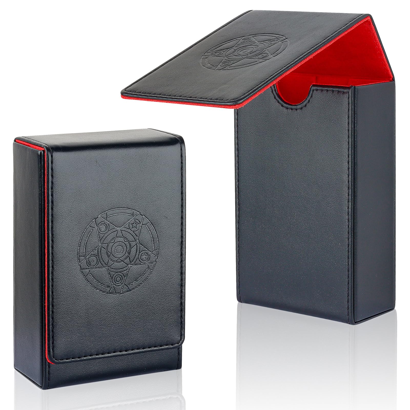 Buweeo Tarot Card Case/Holder, Single Deck PU Leather Card Holder for Most Standard Size Tarot Cards or Playing Cards, Black and Red