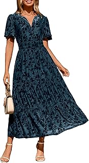 Women's Velvet Short Sleeve V Neck Formal Wedding Guest Maxi Dresses Fall Evening Party Long Dresses