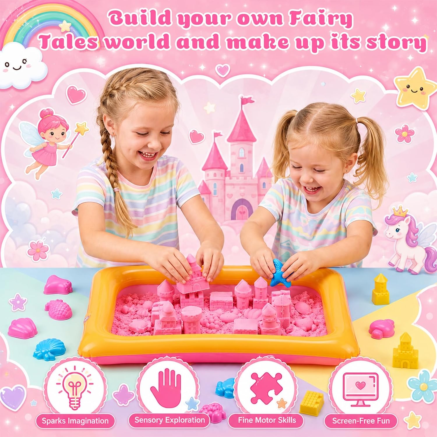 Teyva Daily Sensory Sand Kit, Sensory Bin Sandbox Toys for Kids, Pink image 5