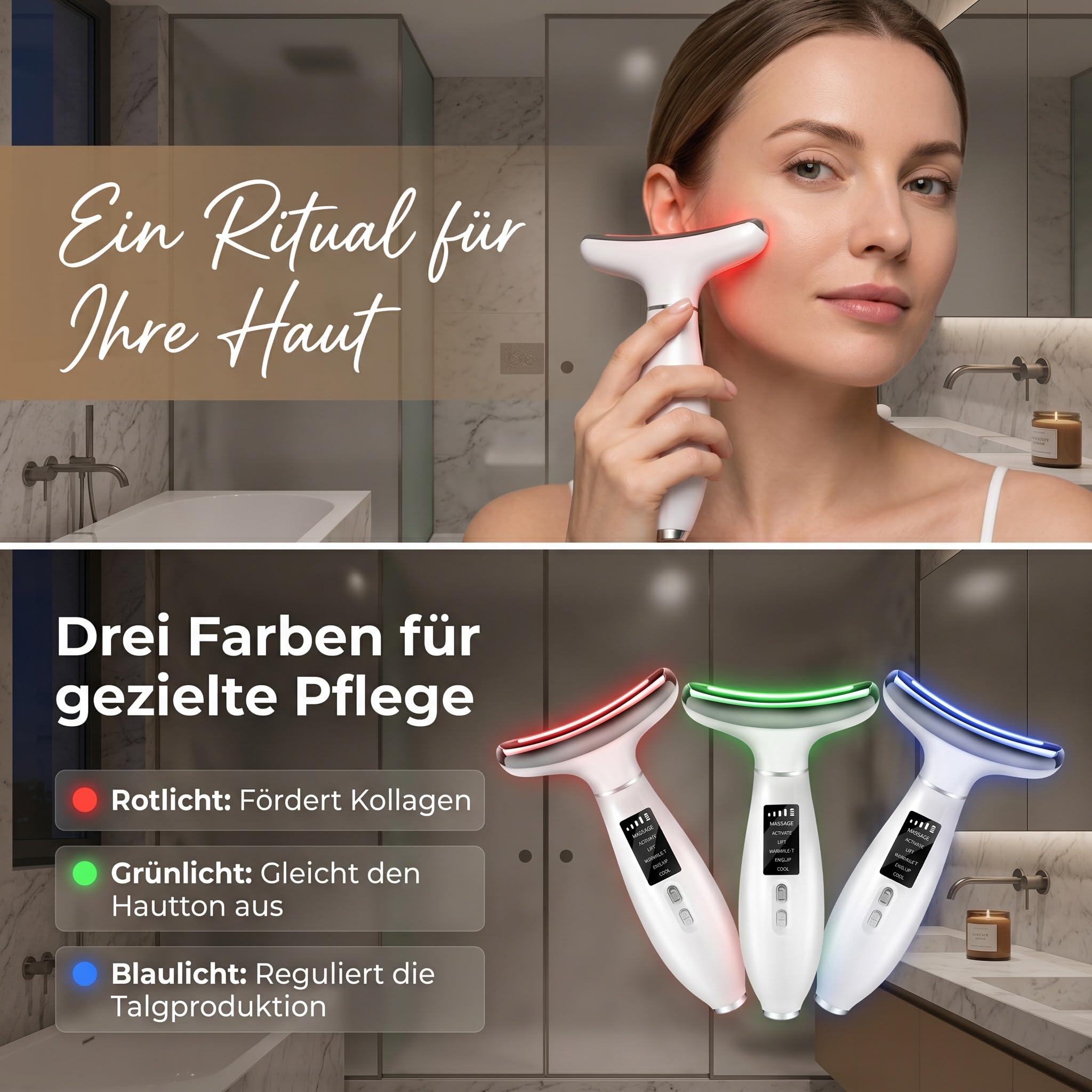 EMS-Style Gua Sha - Gesichtsmassagegerät Elektrisch mit Vibration & Wärme & Kalt, EMS Gerät Gesicht mit Rotlicht, Blau, Grün, Gesicht Lifting Falten-und Schwellungsreduzierung
