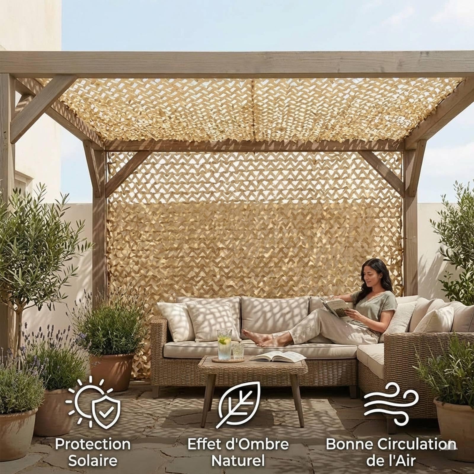 Red de Camuflaje Militar Reforzada Anti-UV Protección Solar Vela de Sombreado Terraza Pergola Jardín Caza Airsoft