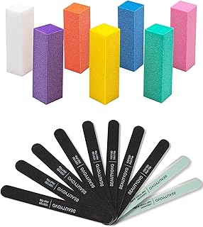 BEAUTYOVO 17PCS Nail File and Buffer Set, Nail Buffer and Shine Kit, 1000/4000/100/180 Grit Nail Files for Natural Nails, Seven Color Nail Buffer Block, Nail Salon or Personal DIY Use