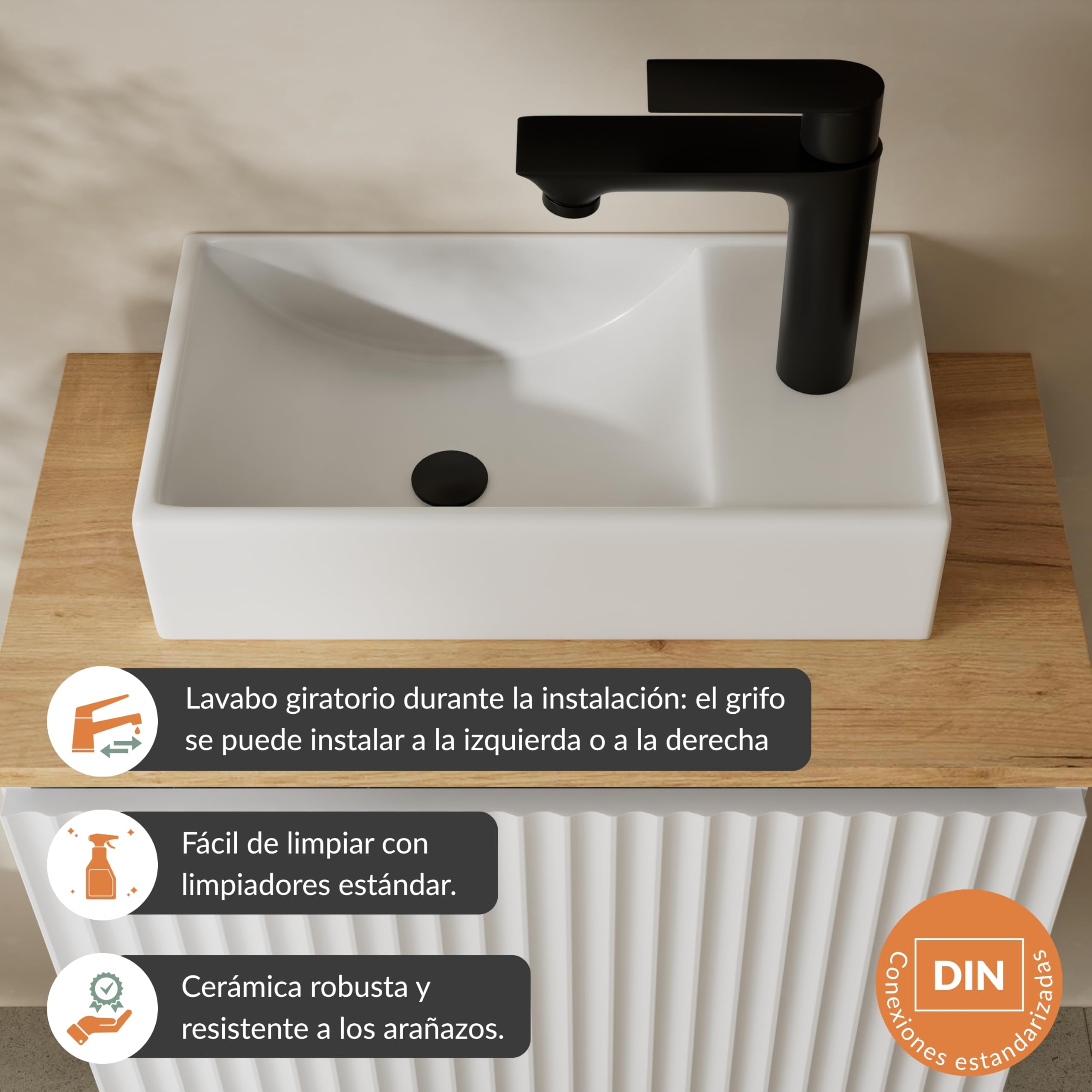 Planetmöbel Conjunto de Muebles de baño Lavabo con Mueble bajo 56 x 55 x 30 cm Blanco, Mueble bajo con Lavabo para baño, Aseo de Invitados y Cuarto