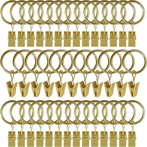 Miniatura 34 de Paquete de 44 anillos de cortina de metal con clips, clips para cortinas con anillos, anillos de cortina de 1 pulgada de diámetro interior, se