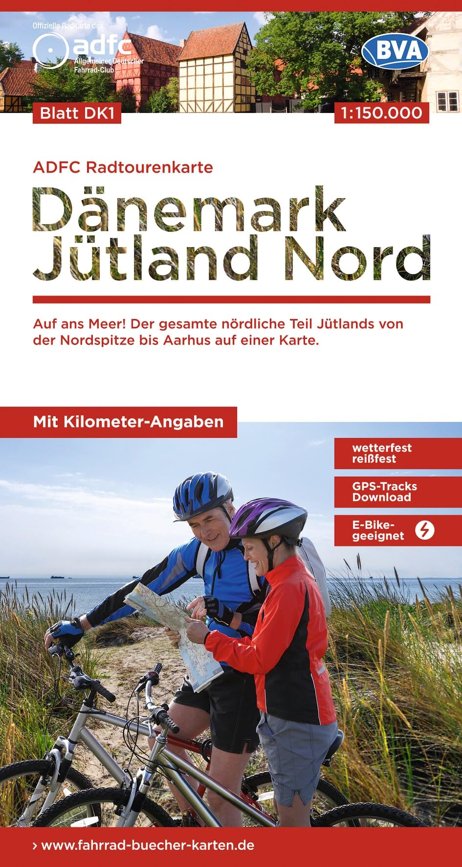 Denmark Jutland Nord cycling map (DK1): Auf ans Meer! Der gesamte nördliche Teil Jütlands von der Nordspitze bis Aarhus auf einer Karte. (Radtourenkarte)