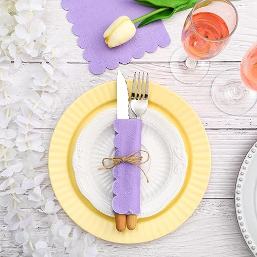 Miniatura 16 de Fuutreo 200 servilletas de cóctel de 2 capas con bordes festoneados plegadas de 5 x 5 pulgadas, desechables para cenas, bodas, fiestas de Verde