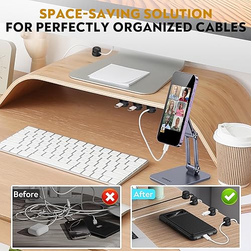 Miniatura 2 de Paquete de 8 clips magnéticos para organizar cables, soporte de cable ideal para mesita de noche, escritorio, soporte para cargador - Soporte de