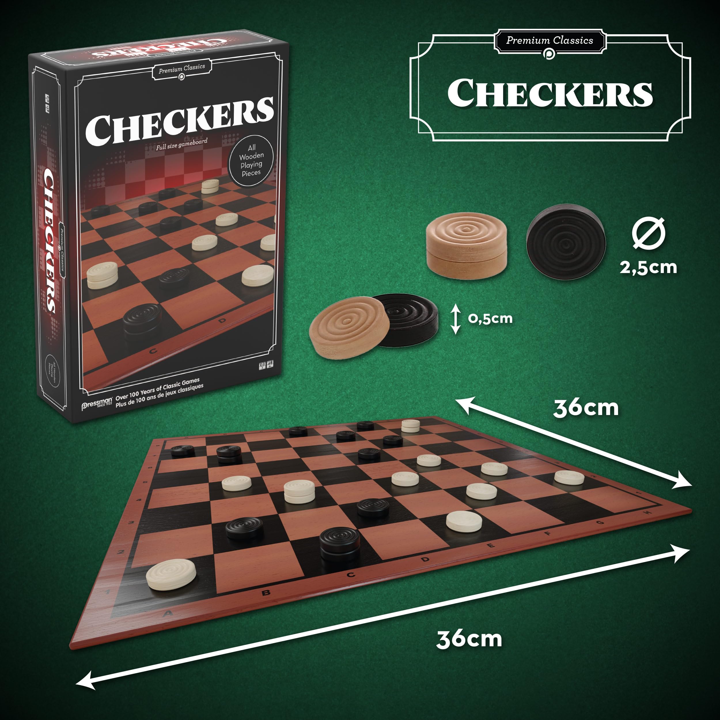 Goliath - Checkers - Jeu de Dames Premium pour Enfants dès 6 Ans - Plateau de Jeu Pliable - Pions en Bois - Prenez Les Pions de l'Adversaire - Stratégie et Réflexion - 2 Joueurs