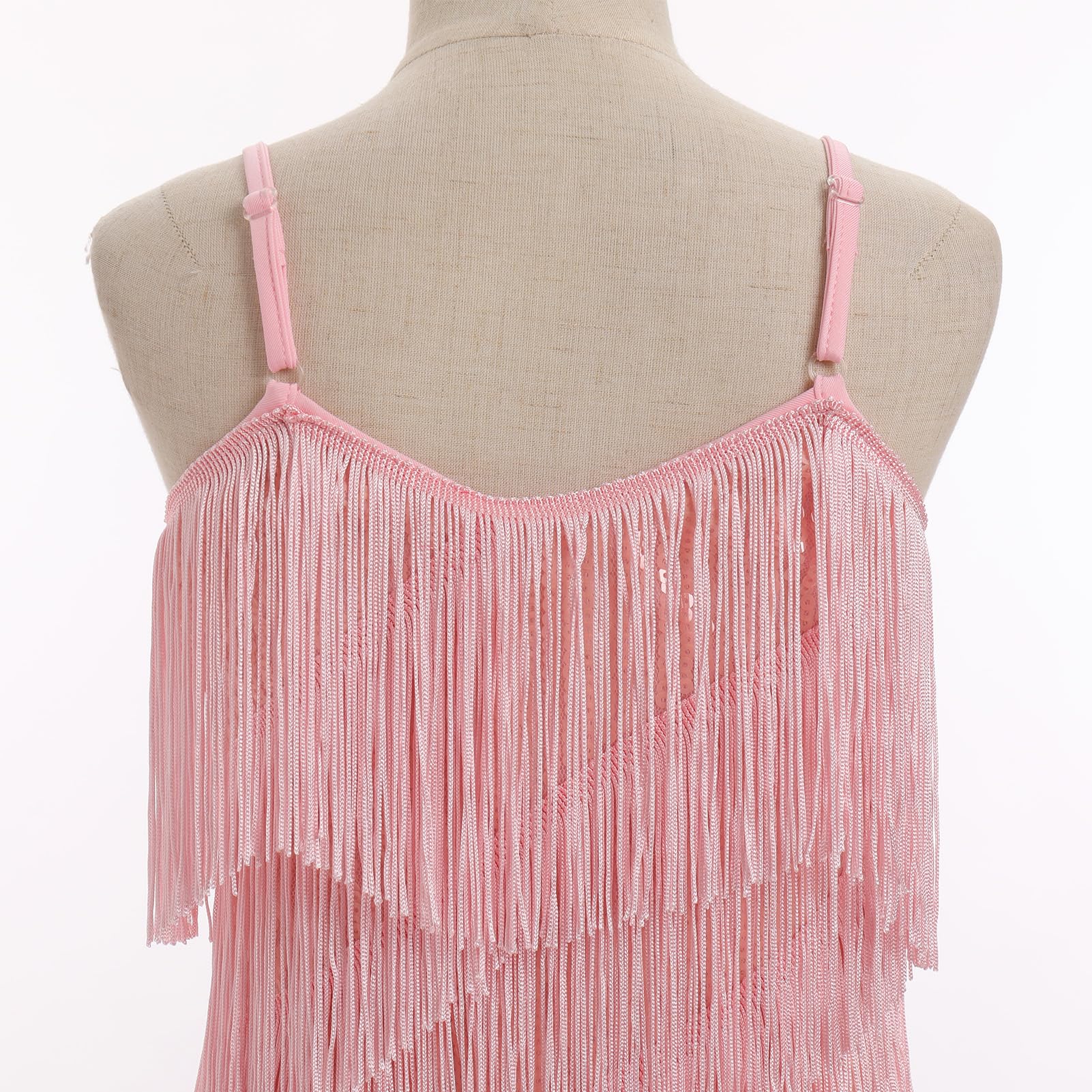 FYMNSI Vestido de baile latino para niñas, traje de baile de salón con cuello en V, lentejuelas brillantes con flecos, vestidos de baile