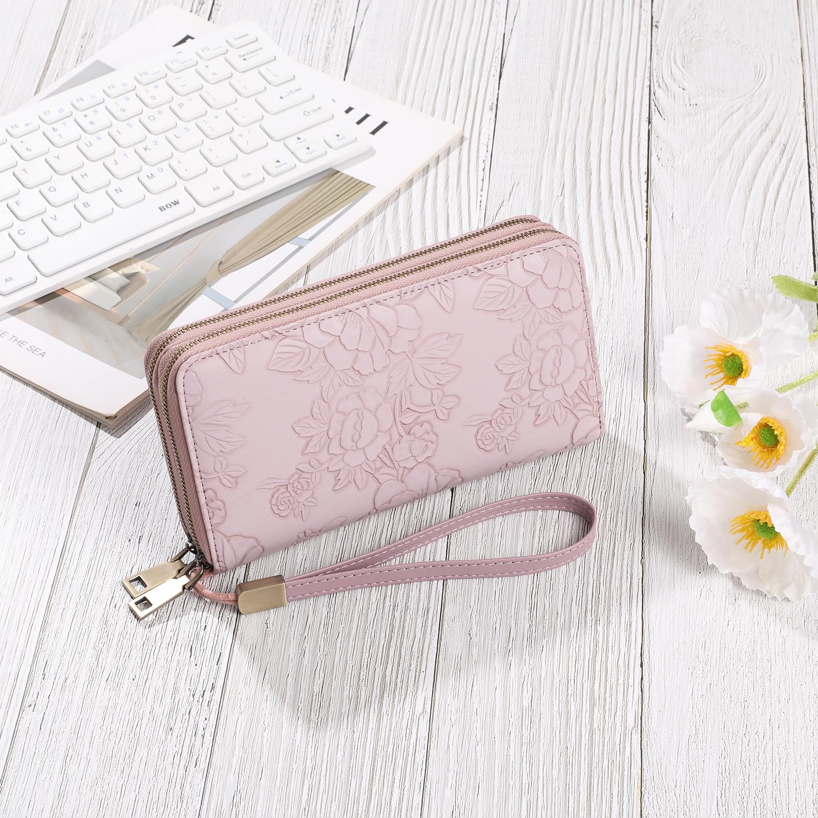 GAEKEAO Portafoglio Donna Grande, Portamonete Vegan in Pelle, Porta Tessere Blocco RFID, Portacarte di Credito, Porta Tessere, Borsellino Doppia Cerniera, Idee Regalo