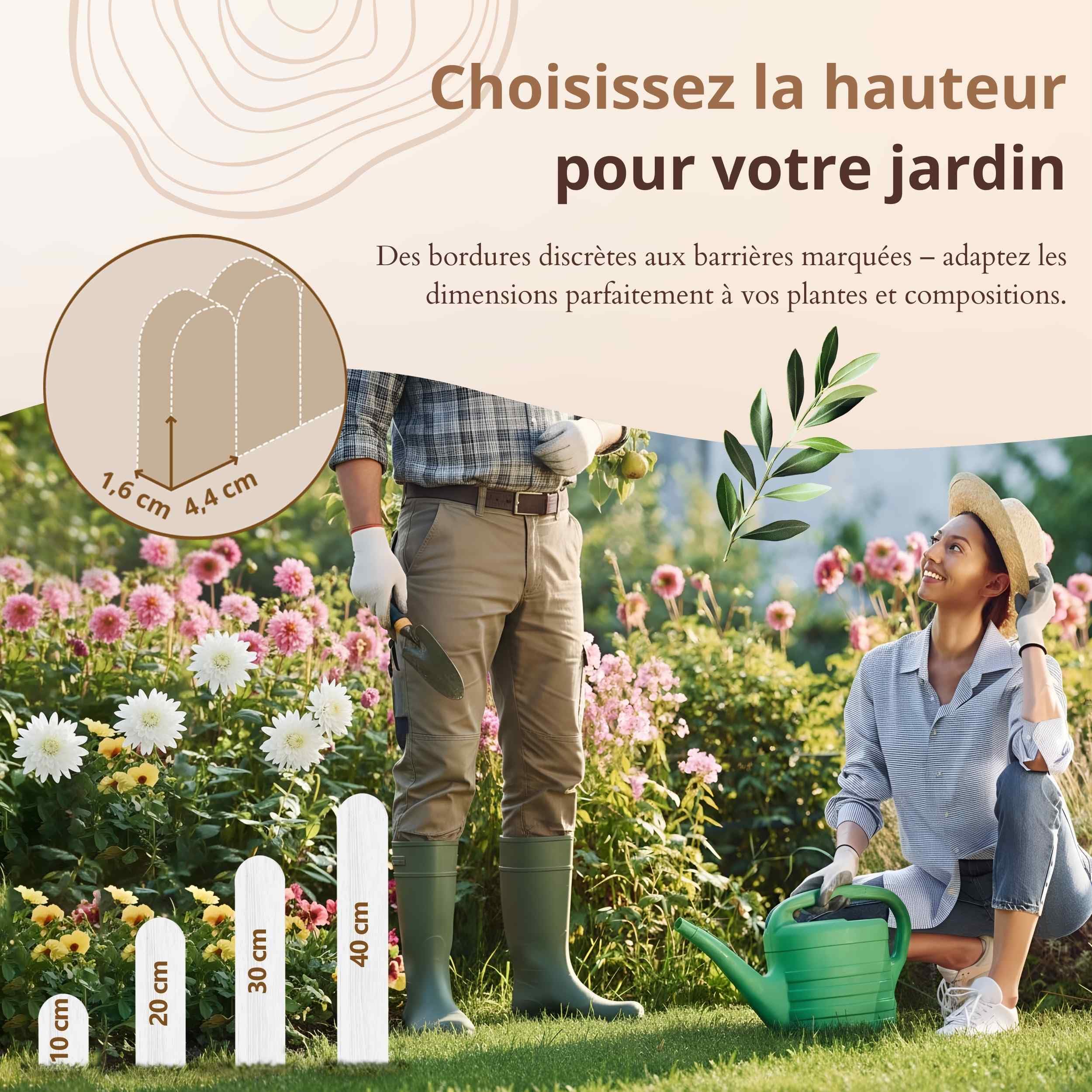 Floranica Bordure de Jardin en Bois 40 x 200 cm Brune Bordurette de Pelouse Bordure de Gazon avec piquets Bordure de Parterre