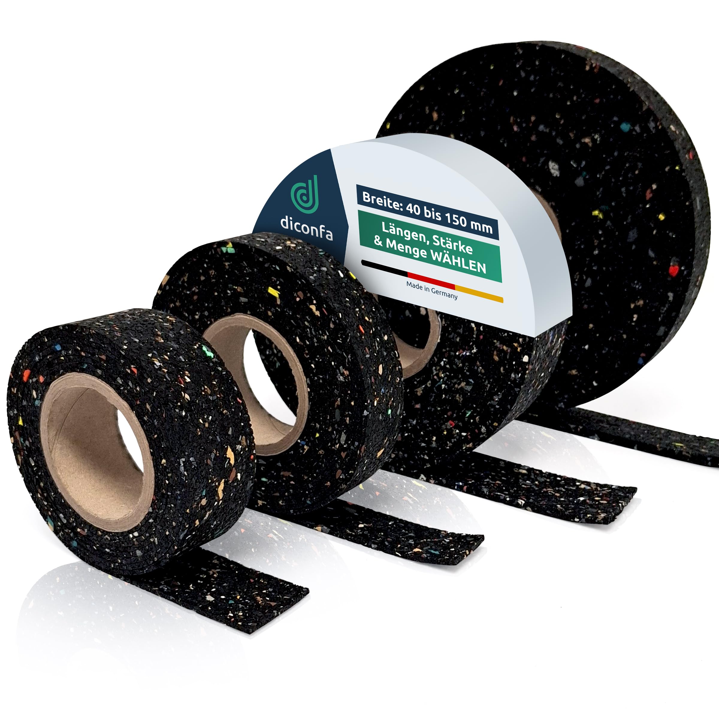 diconfa Terrassenpads Rolle - BREITE: 40 bis 150mm - Dicke: 3mm 4mm 5mm 6mm 8mm 10mm 15mm 20mm - LÄNGE: 1 bis 10m ==> 150 x 10000 x 5-mm, 1 Stück - Gummi-Streifen Terrassenbau Bautenschutzmatte