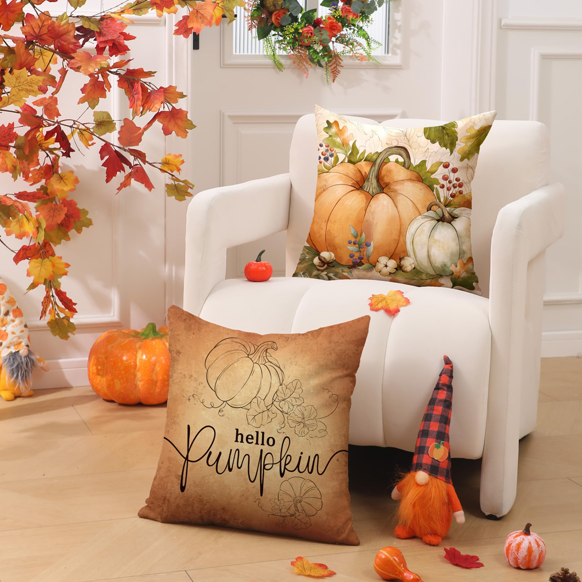 ONFAON Juego De 4 Fundas De Almohada De Otoño Para El Hogar, 18 X 18