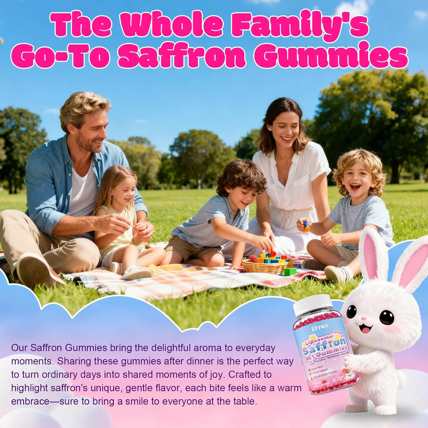 Liposomal Saffron Gummies for Kids and Adults, Pure Saffron Extract Supplements with Holy Basil, Rosemary, Magnesium Glycinate, L-Theanine, Stress Relief & Focus Support, Sugar Free, 60 Ct - Image 7