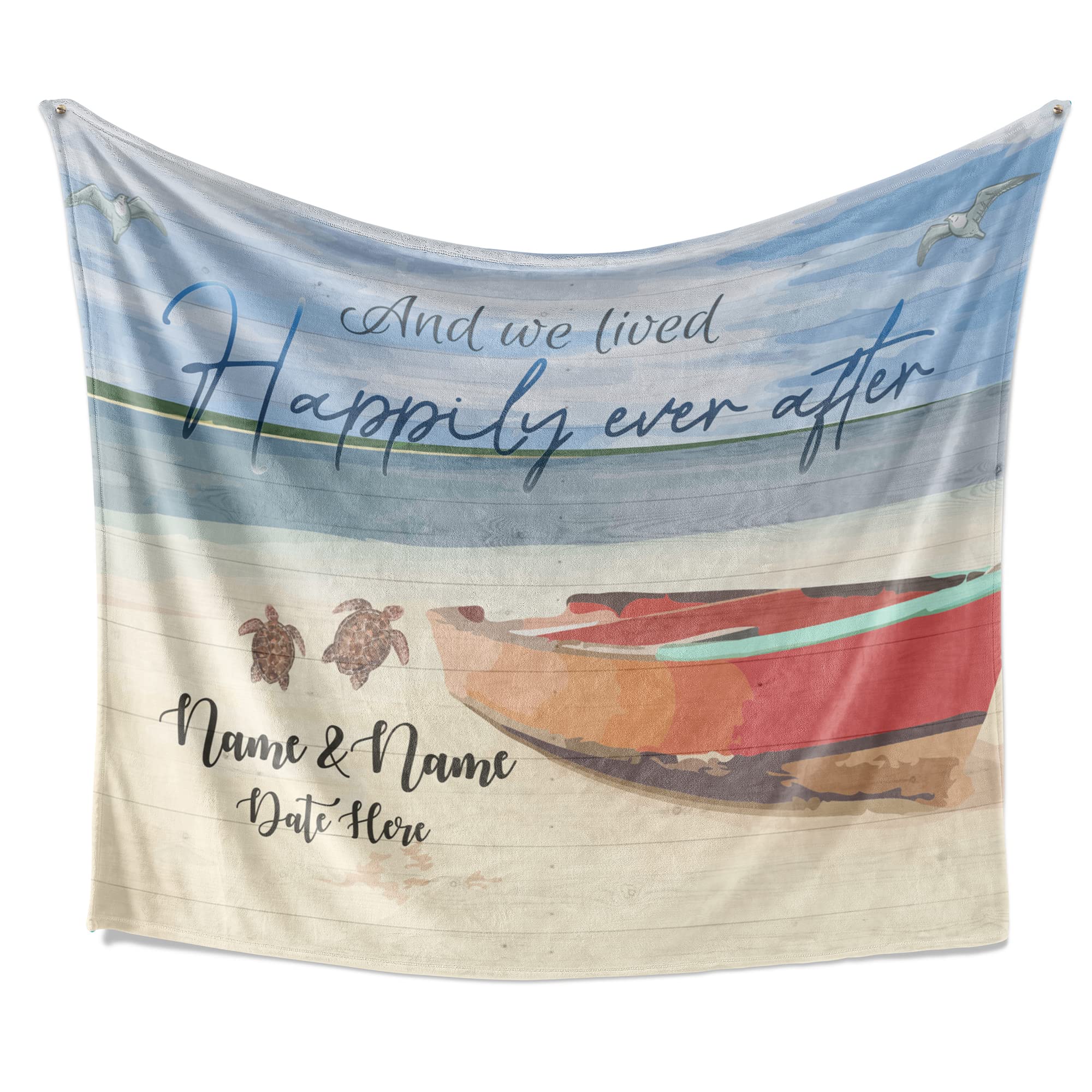 Manta personalizada con nombre de pareja We Lived Happily Ever After - Manta personalizada con nombre y fecha, regalo romántico, manta de forro polar para él y para ella, manta con nombres