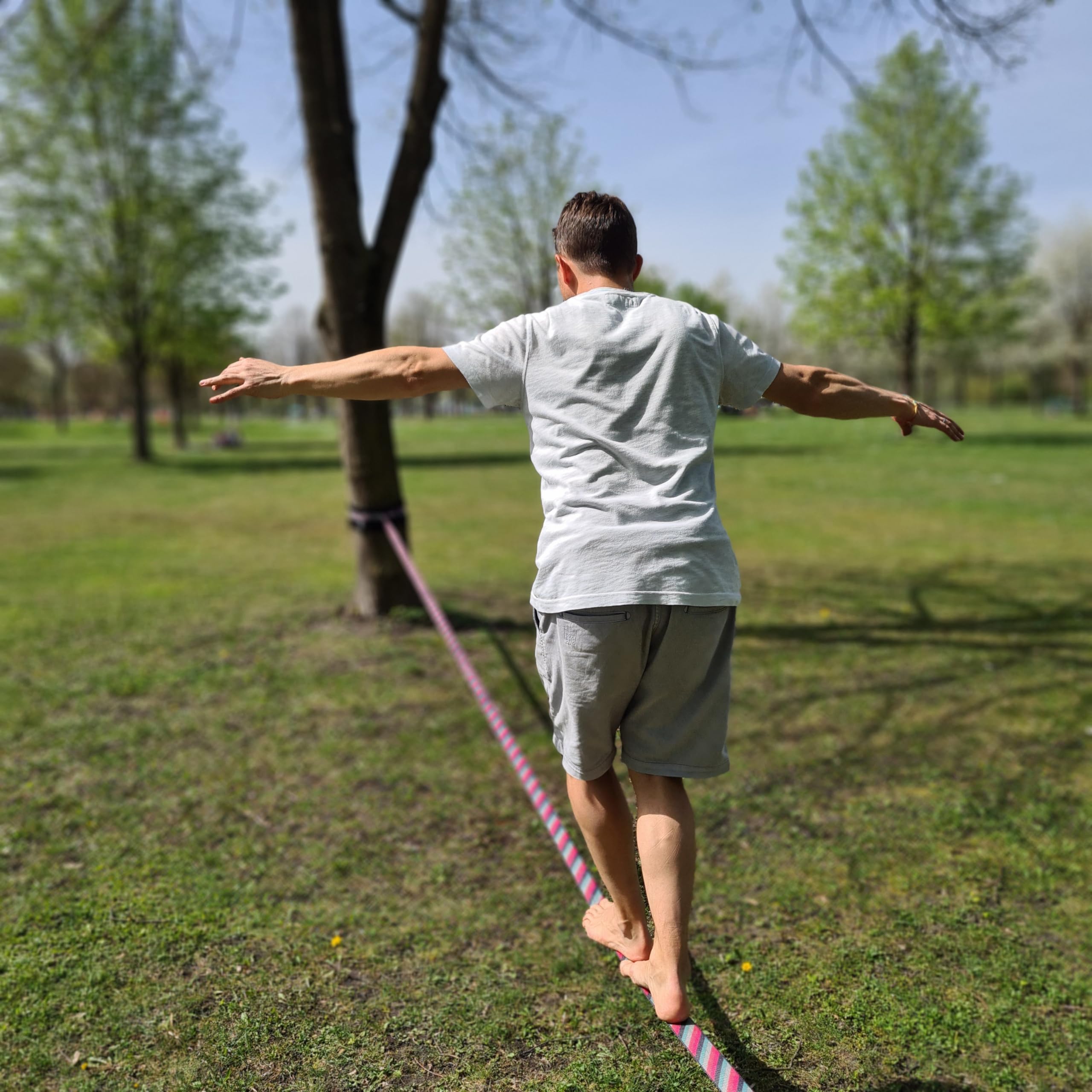 Zestaw Slackline, długość 15 m, kompletny zestaw dla dzieci, początkujących, zaawansowanych i profesjonalistów, łącznie z torbą do noszenia