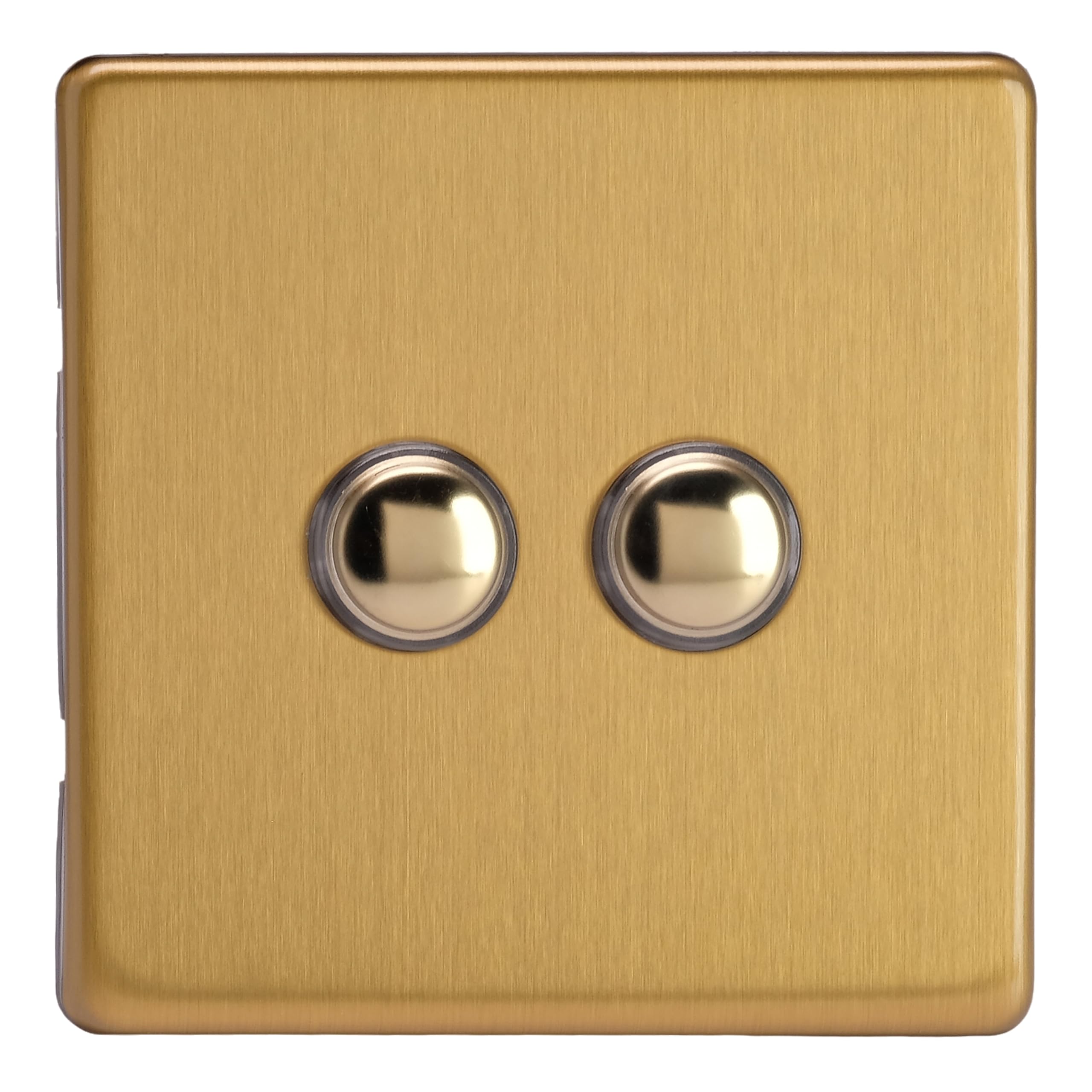 Varilight Brushed Brass 2-Gang 6A 1- Or 2-Way Push-On/Off Impulse Switch Xdbp2s