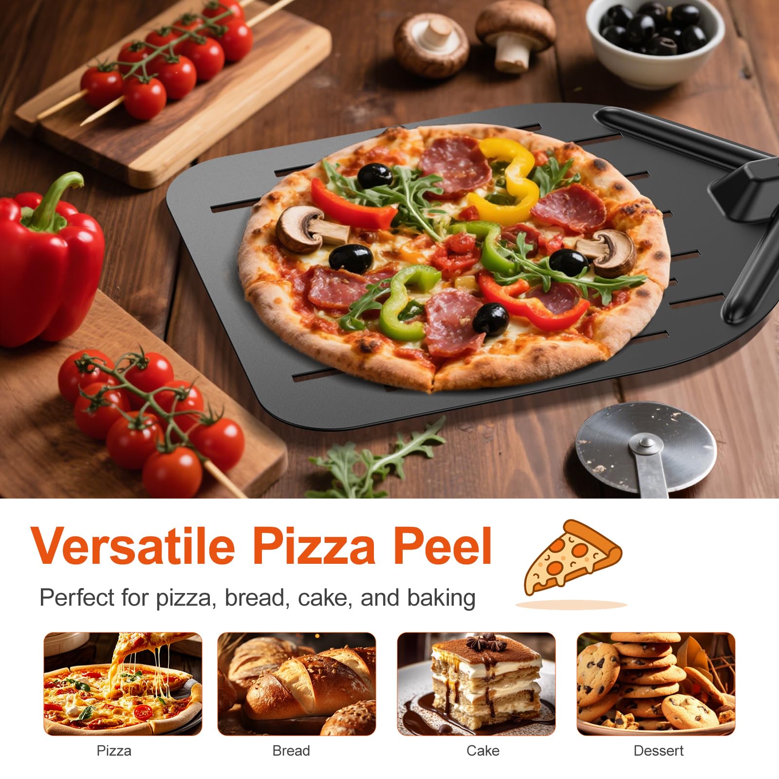 Pala Per Pizza Forata Da 12 Pollici E Una Palino Per Pizza Da 6 Pollici, Con Manici Staccabili, Realizzate In Alluminio Anodizzato Duro, Per Girare E Maneggiare Le Pizze Fatte In Casa
