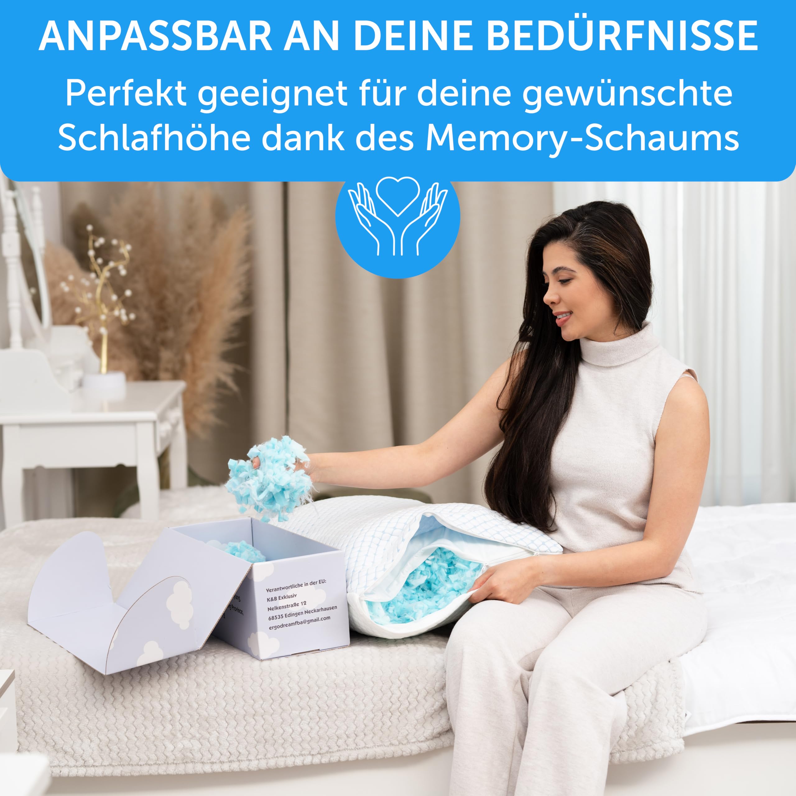 Oreiller cervical en mousse à mémoire de forme - Oreiller rafraîchissant avec mousse à mémoire de forme recyclée - Coussin orthopédique contre les douleurs au cou - Durable et ergonomique