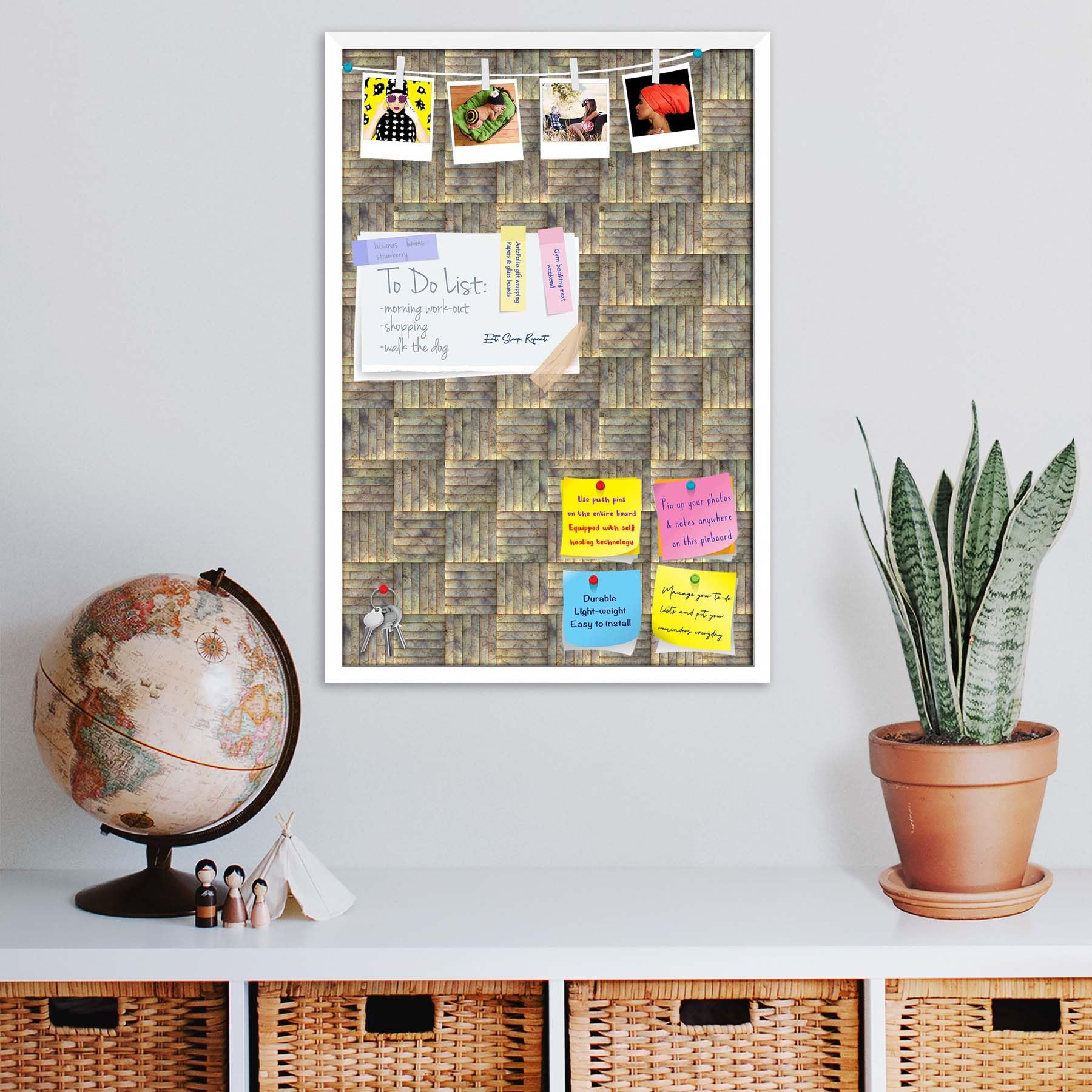 ArtzFolio Tiled Art D4 | Bulletin Board Notice Pin Board | Vision Soft Board Combo with Thumb Push Pins & Sticky Notes | White Frame | 24 x 36 inch (61 x 91 cms)