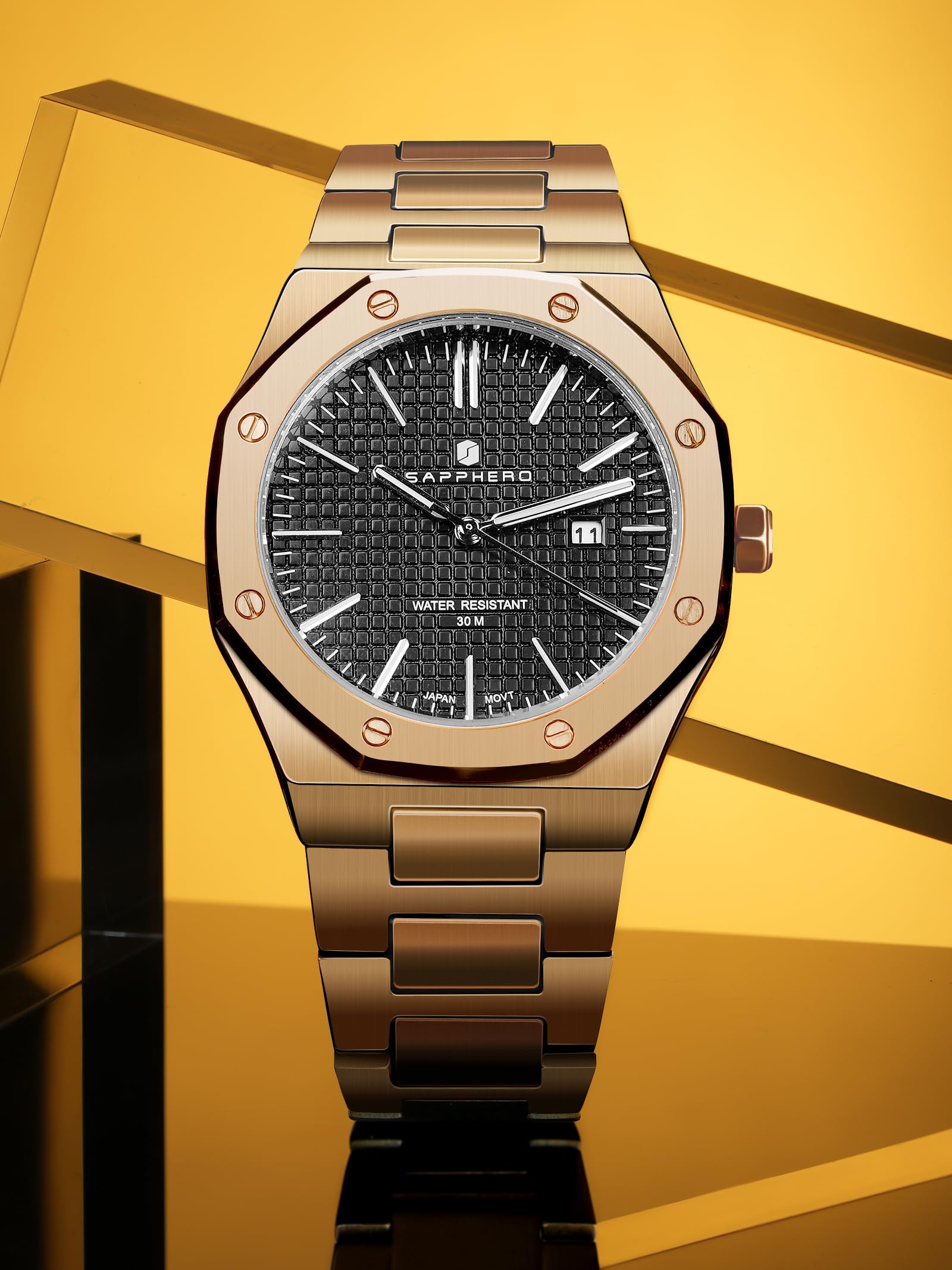 SAPPHERO Orologi Uomo Ottagonale 10ATM Impermeabile Business Casual Moda Uomo Giapponese Quarzo Acciaio Inox Luminoso Orologio da polso Regalo per Uomo