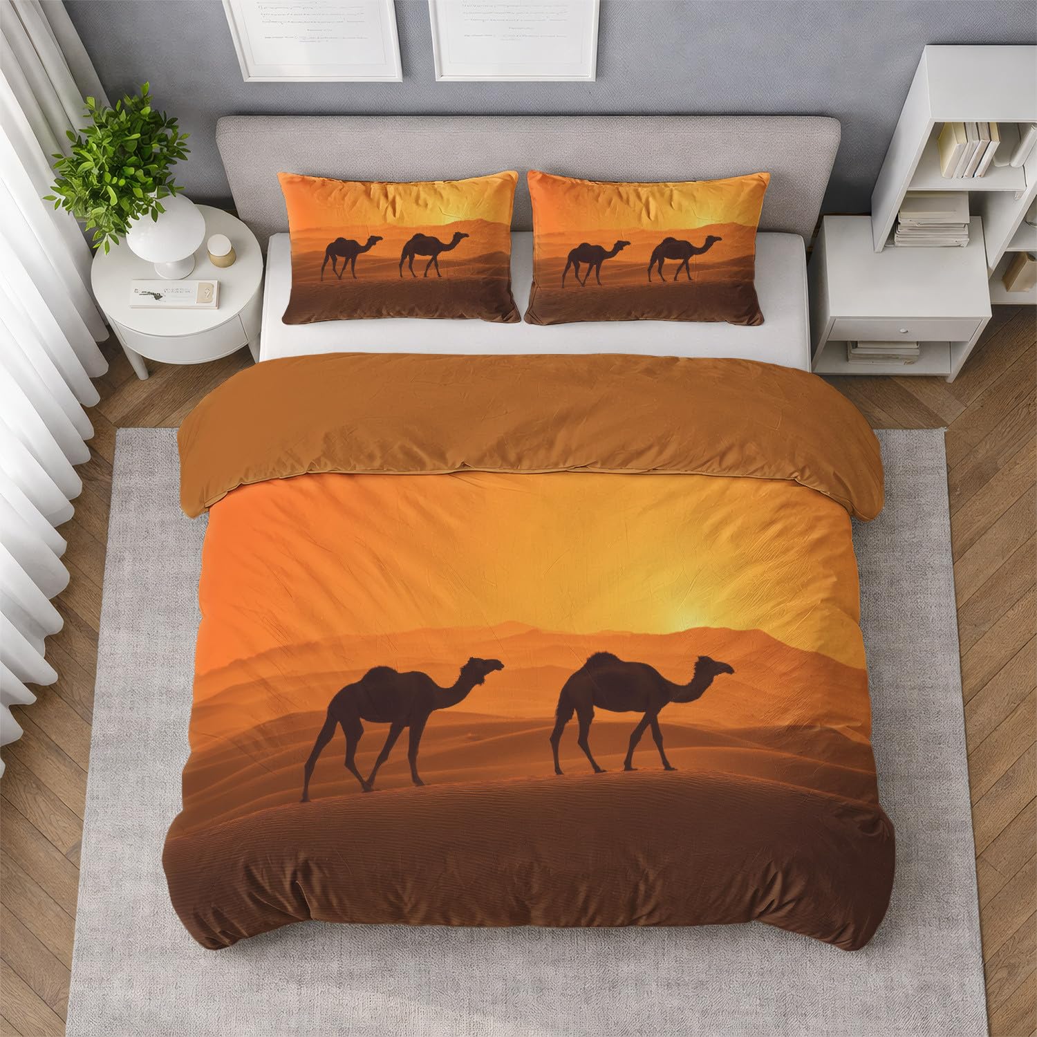 Housse de couette 240x260 cm anti-boulochage pour grand lit adulte orange