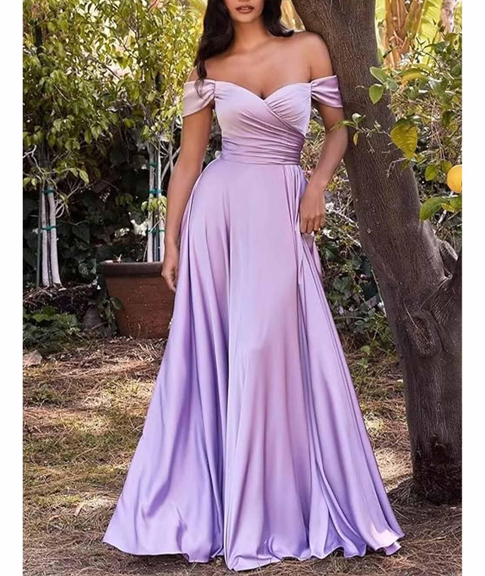 ECDAHICC Abito da damigella d'onore senza spalline per donna, in raso, con lungo spacco, elegante abito formale da sera, linea ad A, per matrimoni e feste PR-XL