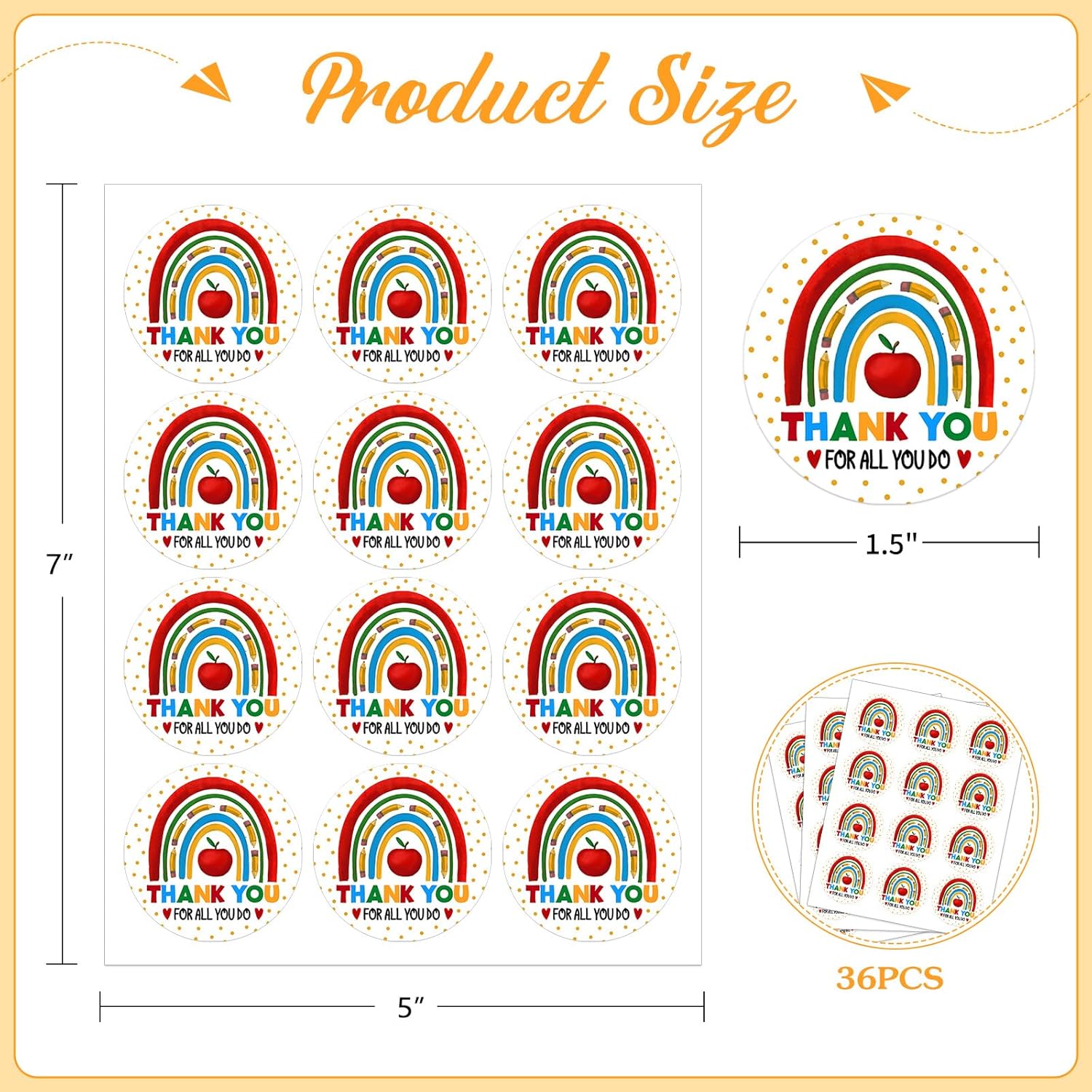 PETCEE Teacher Appreciation Gifts Stickers - Thank You Teacher Label Stickers 1.5"Teachers Gifts Tags for Women 36Pcs Appreciation Gift for Teachers for Envelope Seals Gift Wrap Box Cards Party Favors - Image 2