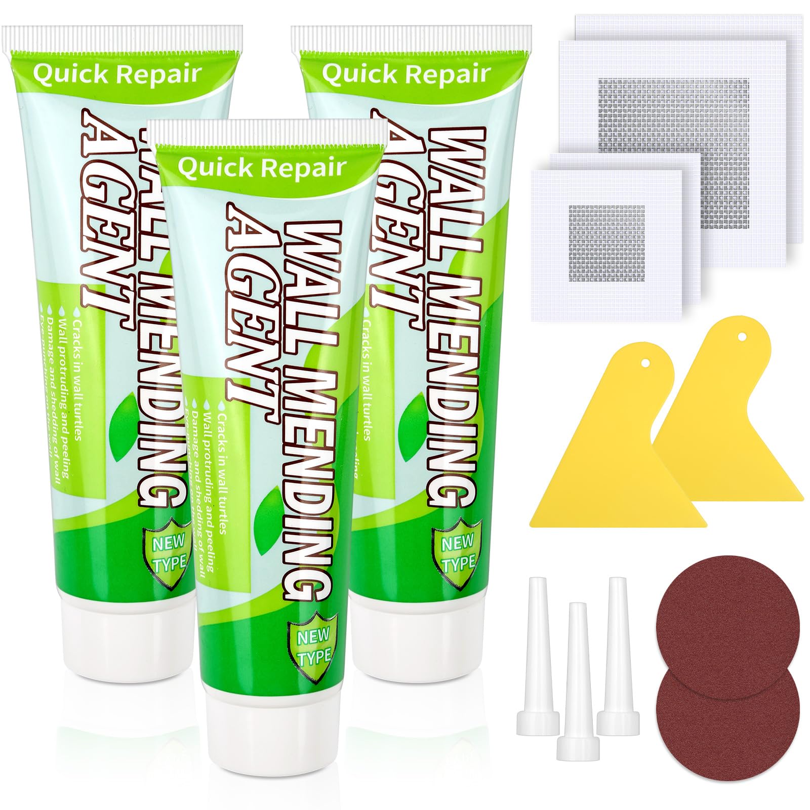 Mckanti Drywall Repair Kit - Spackle & Patch for Wall Holes, Includes 4 Pcs Drywall Patch, Sandpaper, Scraper