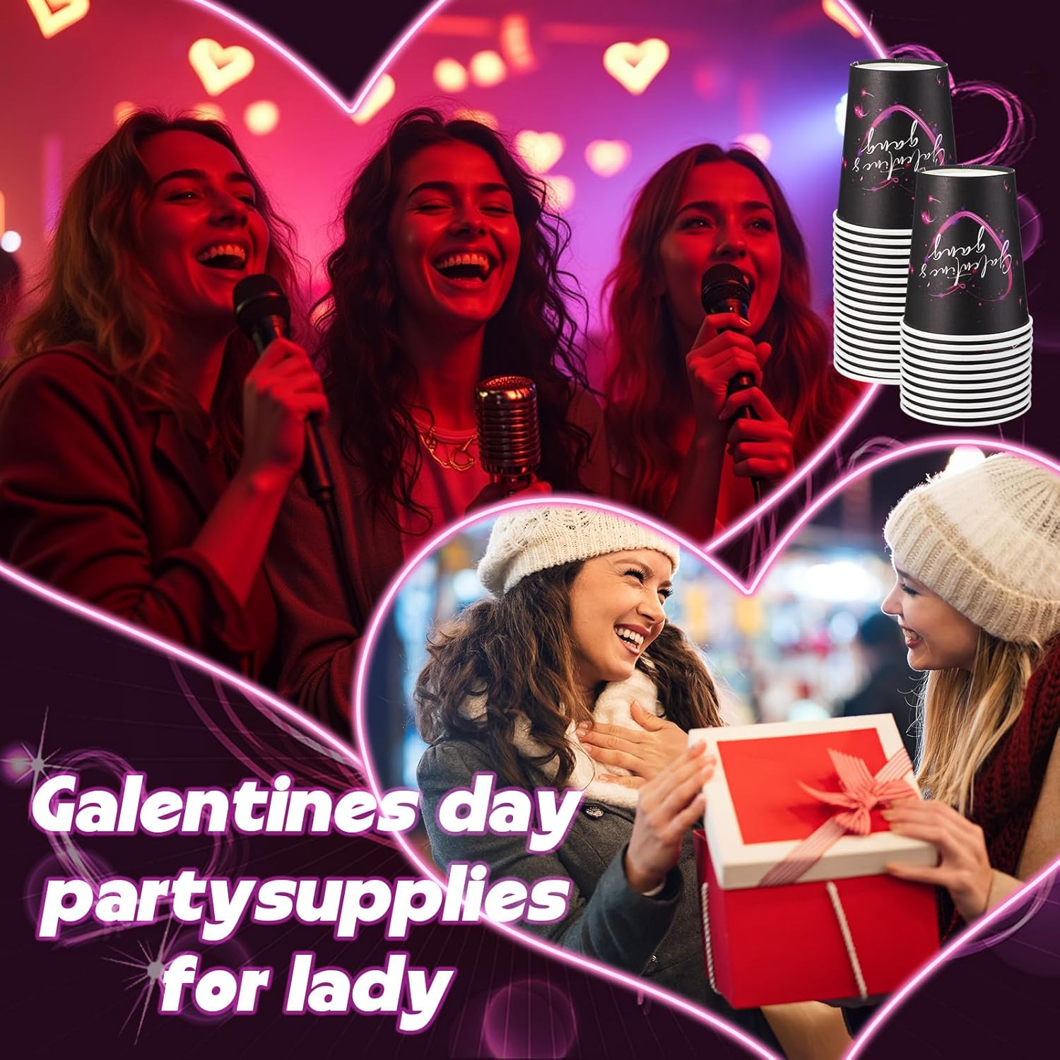 175 Pcs Galentine's Day Plates and Napkins Party Supplies Neon Heart Valentines Ladies Party Decorations Disposable Plates Cups Napkin Galentines Day Tableware Set Serves 25 Guests