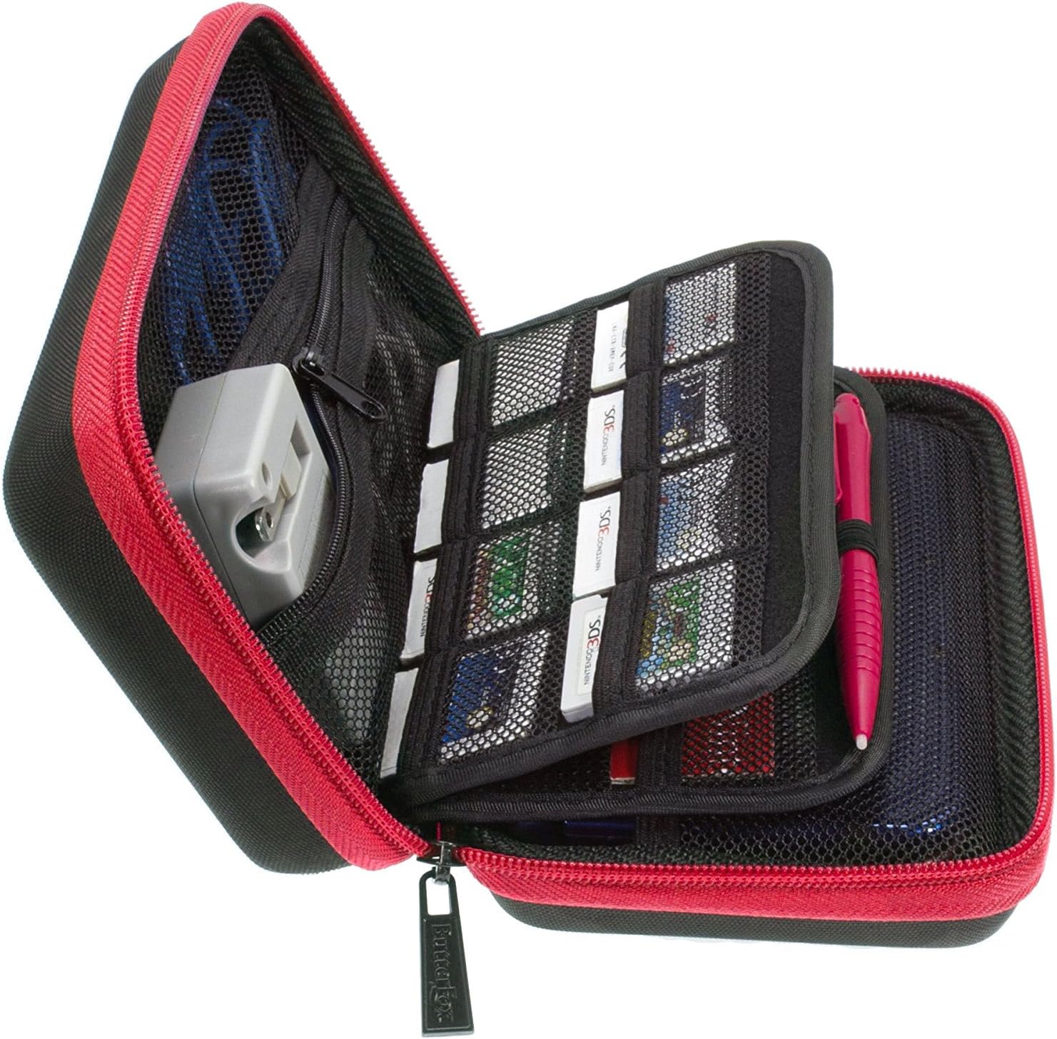 ButterFox Carrying Case for New 3DS XL, 2DS XL Carry Case with 24 Game Cartridge Holders and Large Stylus - Black/RED
