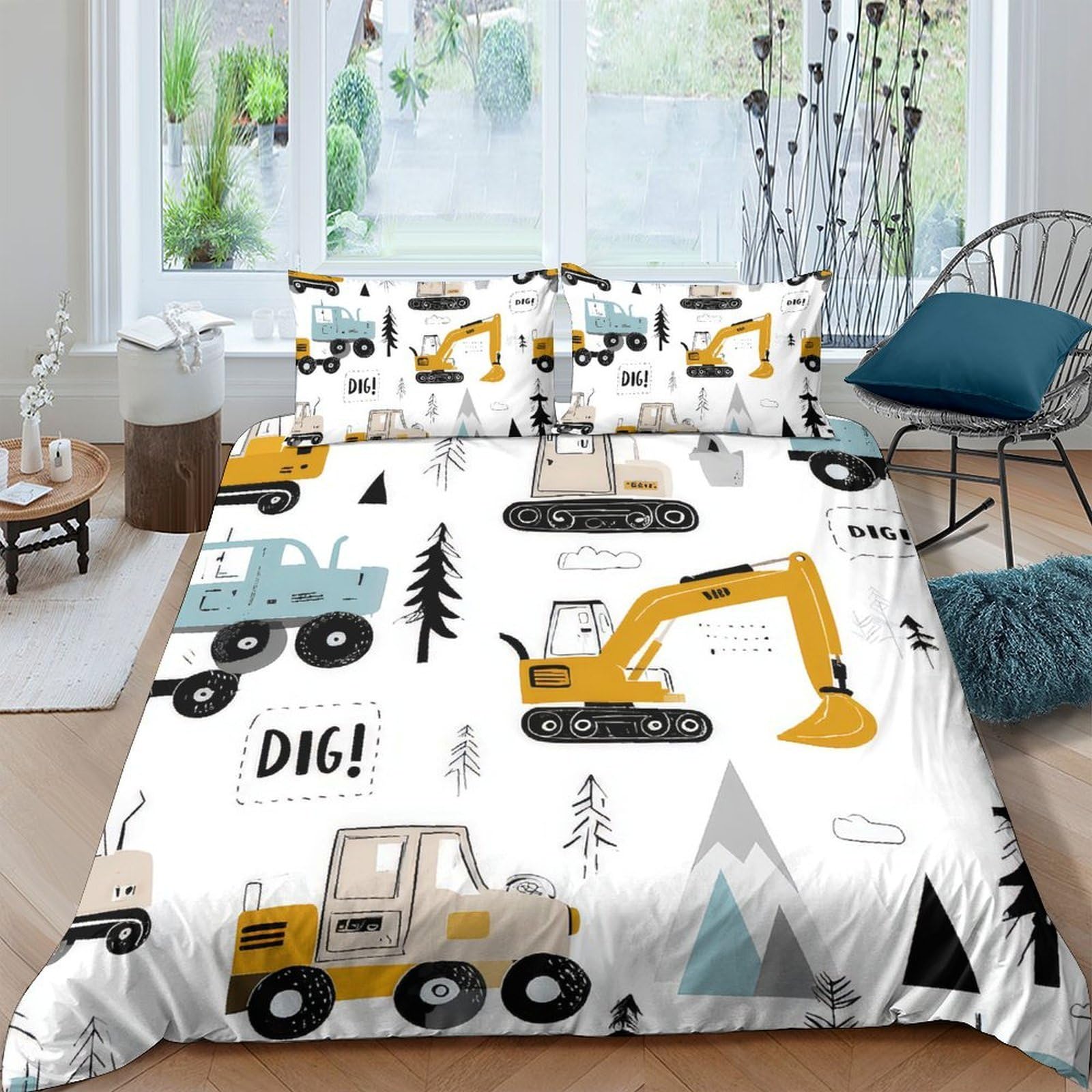 Ctjqhvkz Style-2 3D Printed Construction Vehicle Fitted Sheet Microfiber Soft Digger Truck Bed Cover For Bedroom Dorm Mattress Protection Decor Single（135X200cm）