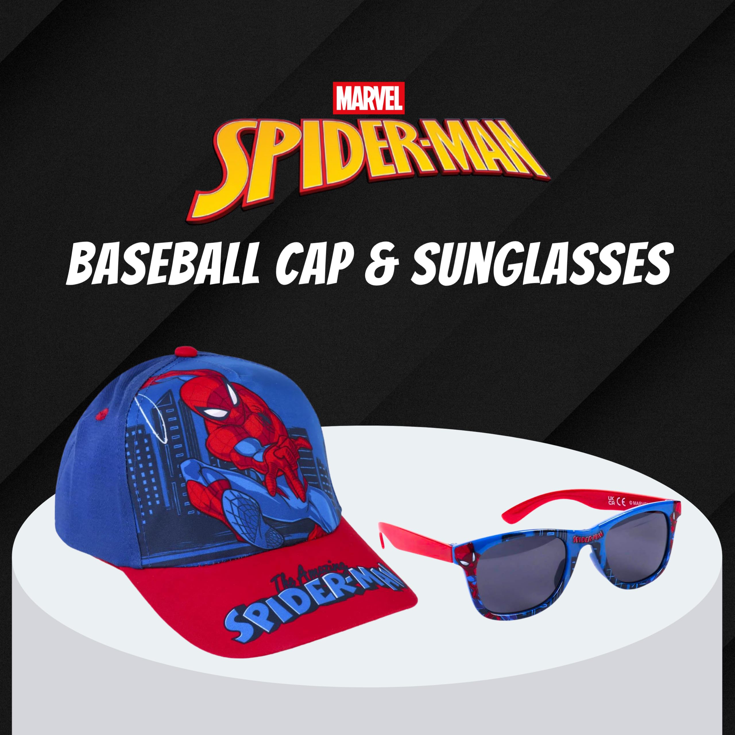 Marvel Spider-Man Set da Cappello da Baseball e Occhiali da Sole per Ragazzi, Occhiali da Sole con Protezione UV, Berretto per Bambini