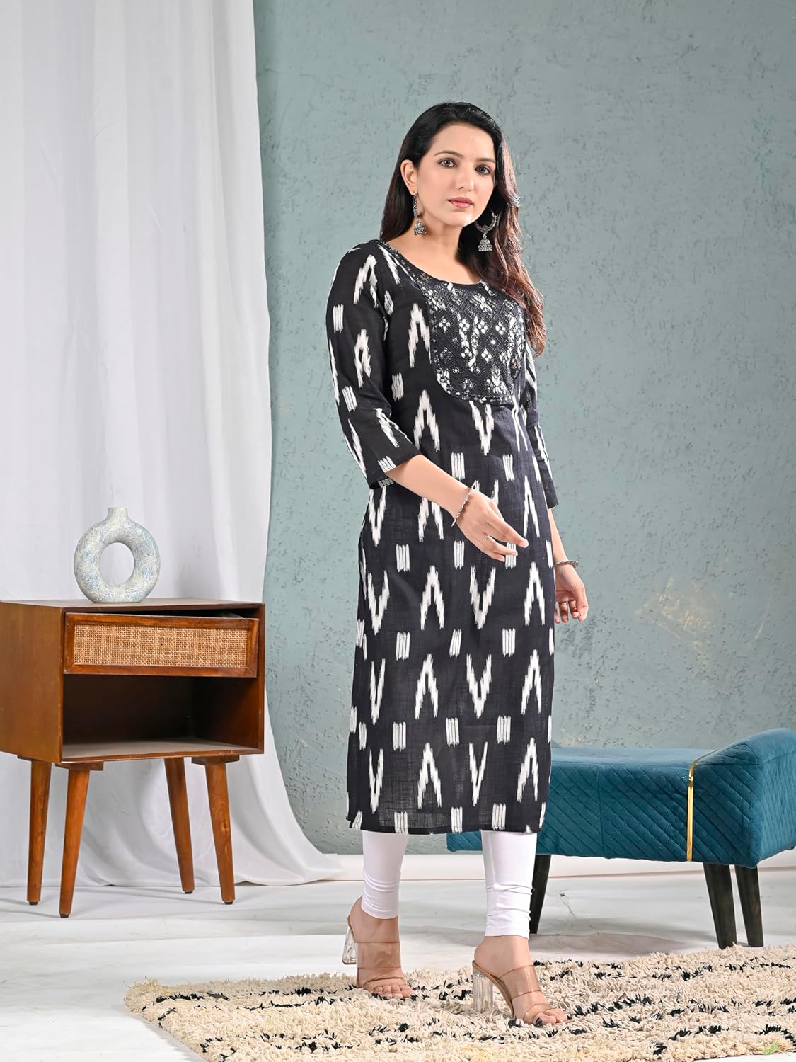 Meyali Kurti for Women | Straight Fit Cotton Printed Kurtis | 3/4 Sleeves Indian Style Tunic | Casual Kurtis for Girls - Image 3