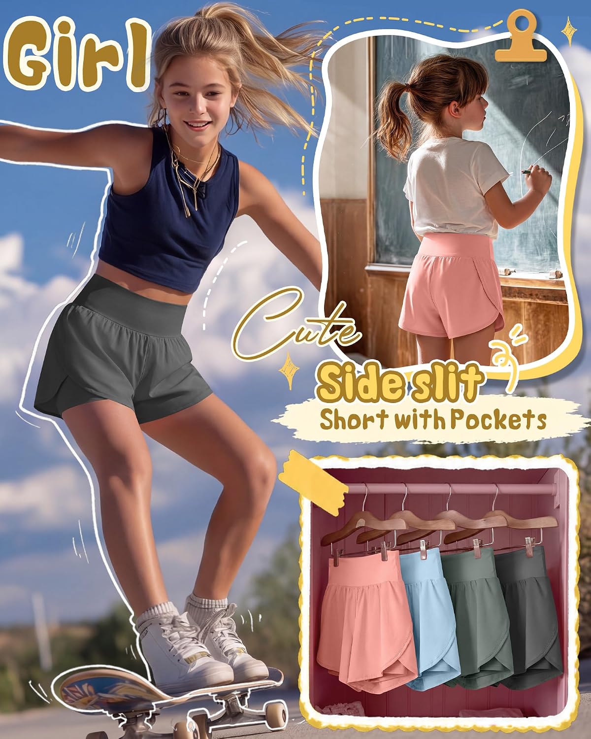 Didaey 4 Pack Girls Athletic Shorts