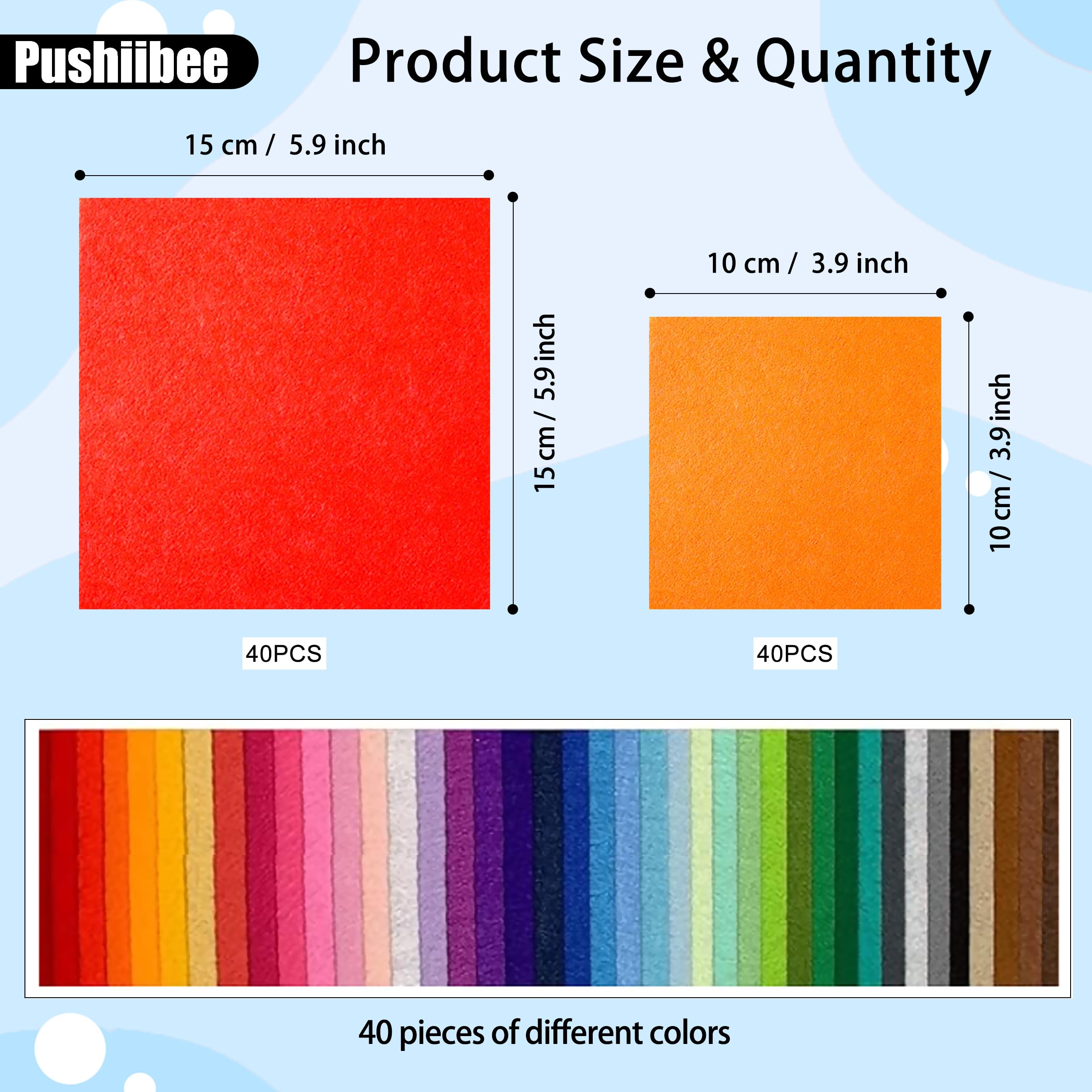 Pushiibee Fieltro para Manualidades de Colores, 80 Piezas Fieltro para Manualidades DIY, 2 Tamaños Tela de Fieltro 40 Colores Hojas de Fieltro de Poliéster para Coser y Manualidadess — view 2