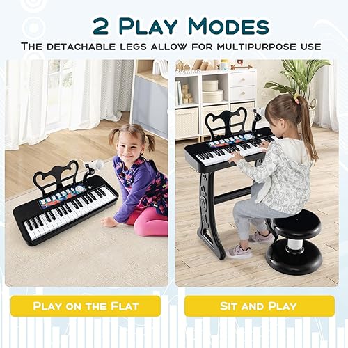 Miniatura 4 de Costzon Piano para niños, teclado de piano de juguete de 37 teclas con micrófono, taburete y soporte de música, piano electrónico portátil, juguete