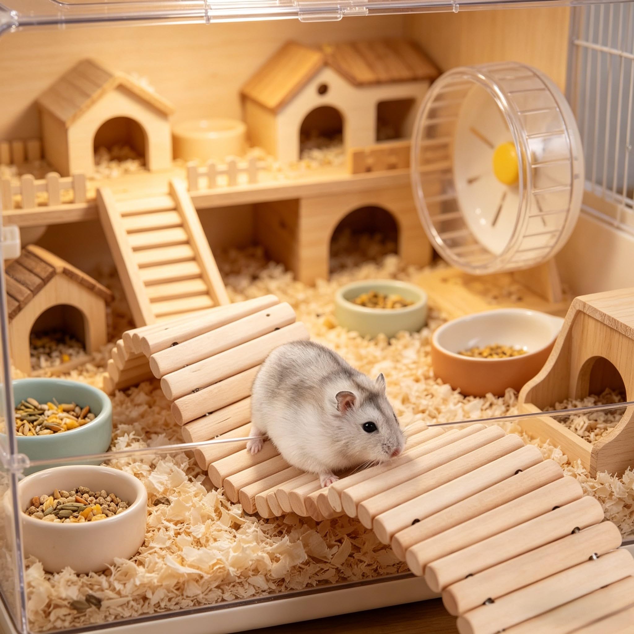 Puente-escondite para Mascotas, Túnel De Escalada Flexible De Madera Y Casita con Rampa, Juguete Natural para Masticar para Cobayas, Hurones, Erizos, Chinchillas Y Pequeños color1
