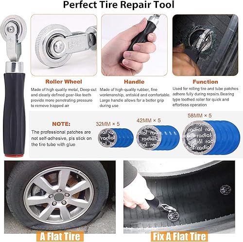Miniatura 6 de 71 herramientas de extracción de vástago de válvula, kit de reparación de parches de neumáticos, rodillo de parche de neumáticos, raspador de