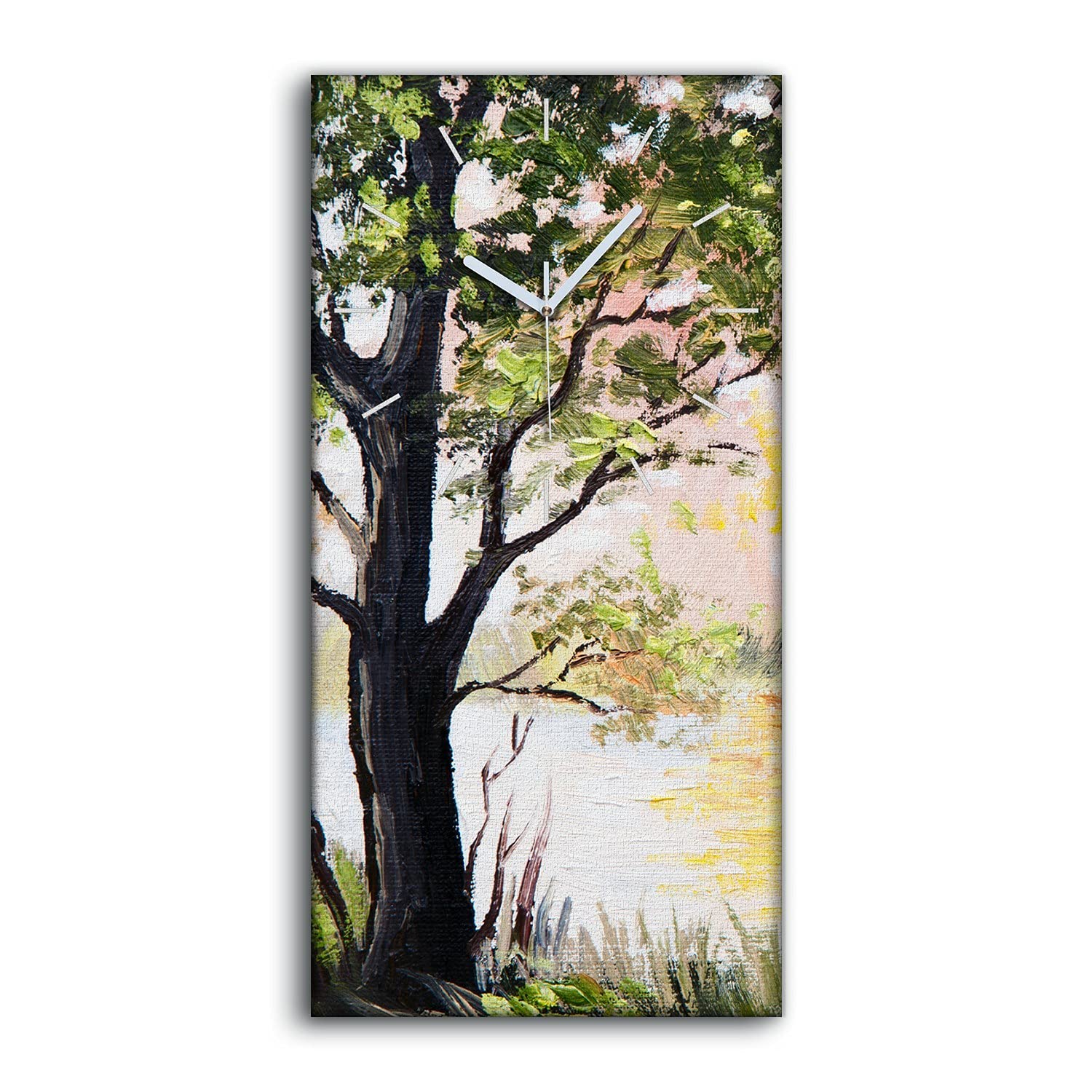 Horloge sur Toile Arbres Eau et Lac 30x60cm - Pendule Silencieuse pour Salon